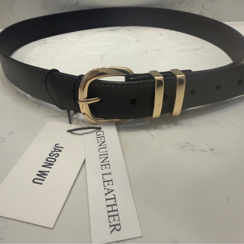 Jason Wu Espresso Leather Gold Hardware Women’s Belt Large New